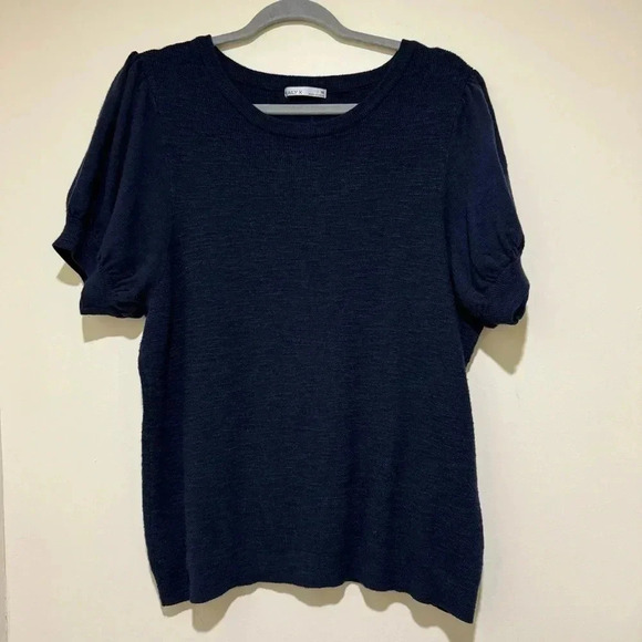 Kaily Sweaters - Women’s Kaily K Plus Size Navy Knit Business Office Short Sleeve Sweater Size 1X